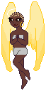 Doll base for a black woman angle named Jaeda with shaved blond hair, hoop earings, mascara and golden wings.