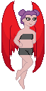 Doll base for a white woman demon named Kaylee with short purple hair half up in buns, some eyeliner, one of her arms as a stump cut off just before the elbow and red demon wings.